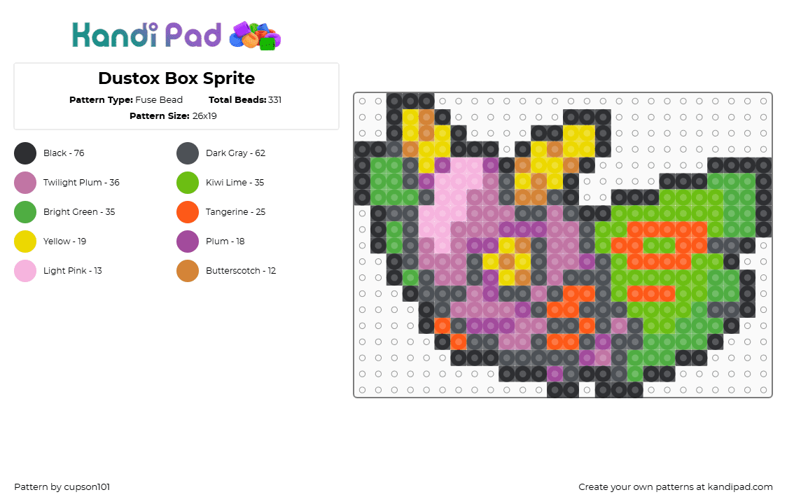 Dustox Box Sprite - Fuse Bead Pattern by cupson101 on Kandi Pad - gray,green,pink