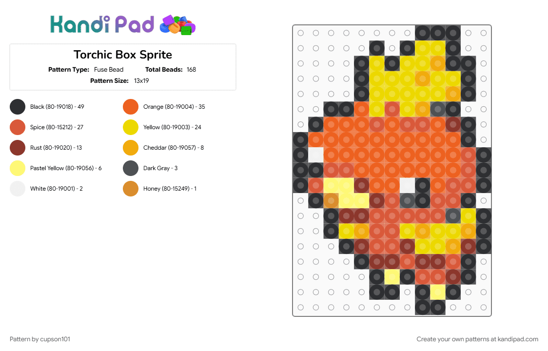 Torchic Box Sprite - Fuse Bead Pattern by cupson101 on Kandi Pad - orange, red, yellow