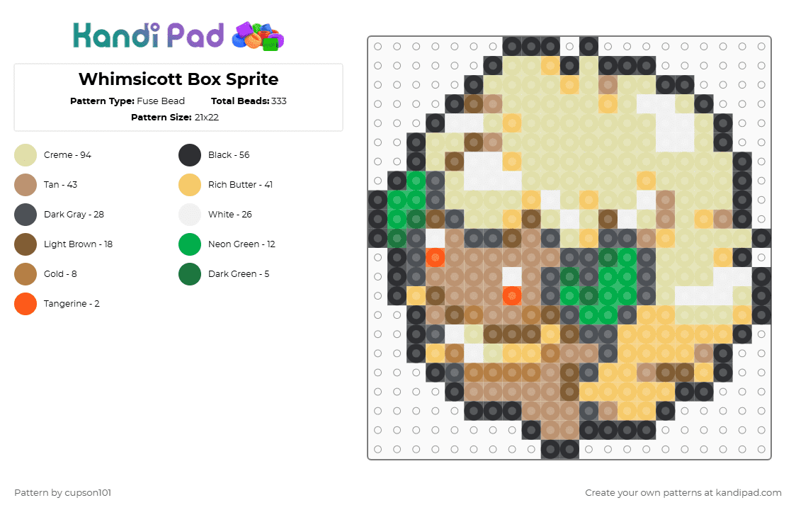 Whimsicott Box Sprite - Fuse Bead Pattern by cupson101 on Kandi Pad - yellow,beige