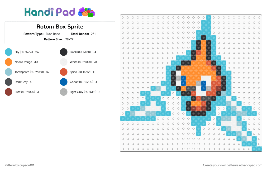 Rotom Box Sprite - Fuse Bead Pattern by cupson101 on Kandi Pad - light blue, orange
