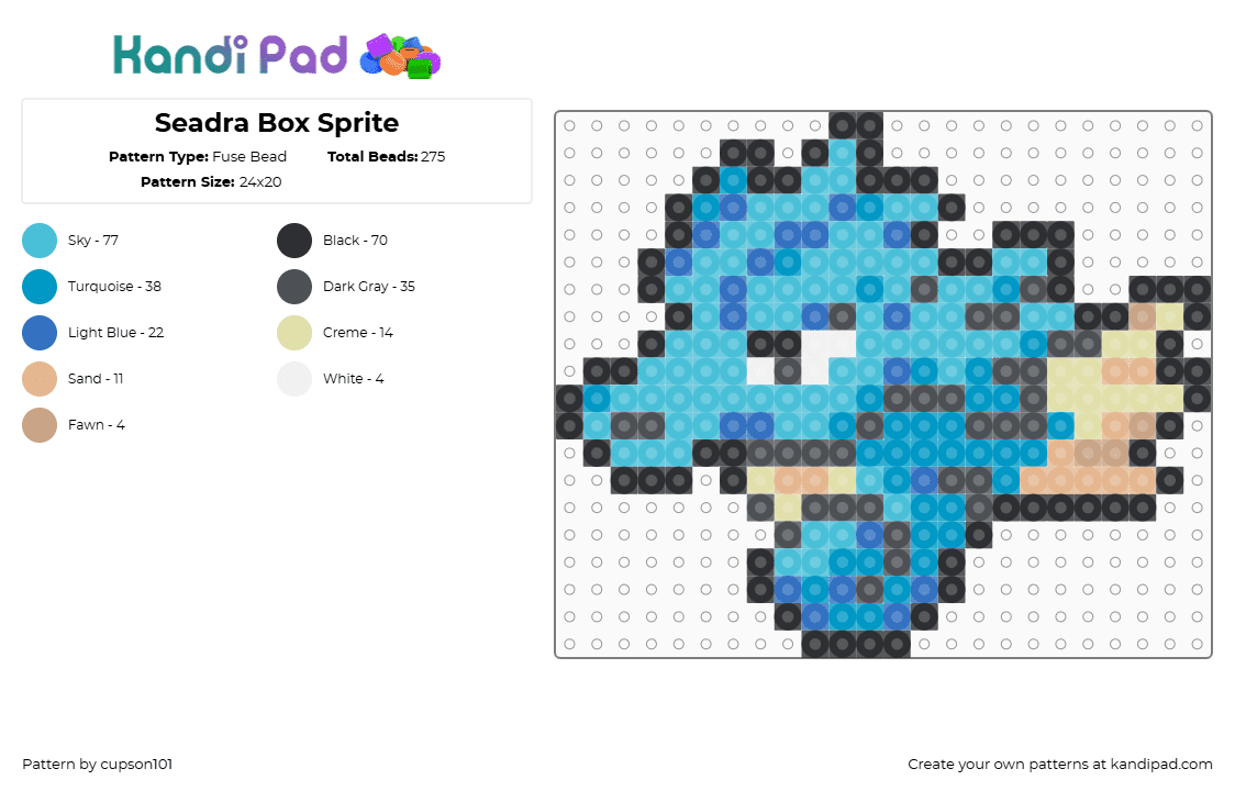 Seadra Box Sprite - Fuse Bead Pattern by cupson101 on Kandi Pad - light blue