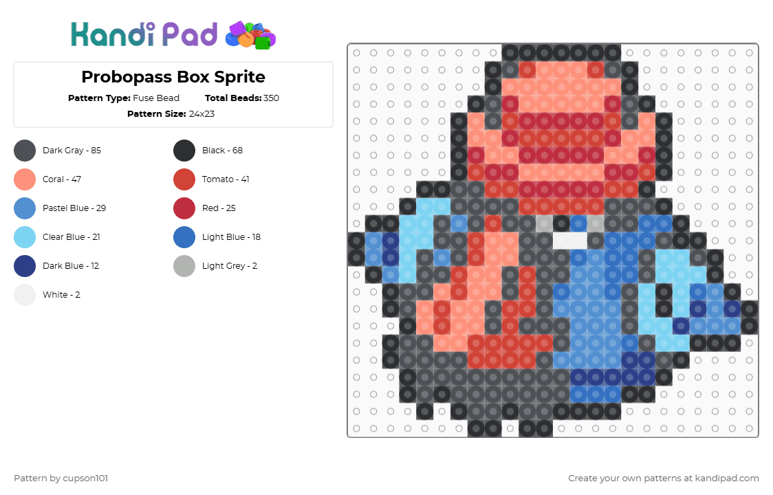 Probopass Box Sprite - Fuse Bead Pattern by cupson101 on Kandi Pad - gray,orange,red,light blue