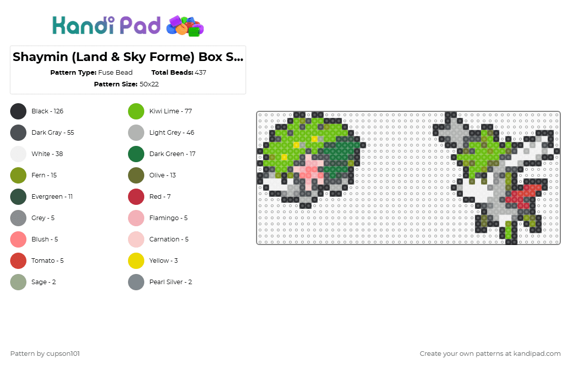 Shaymin (Land & Sky Forme) Box Sprites - Fuse Bead Pattern by cupson101 on Kandi Pad - gray,beige,green