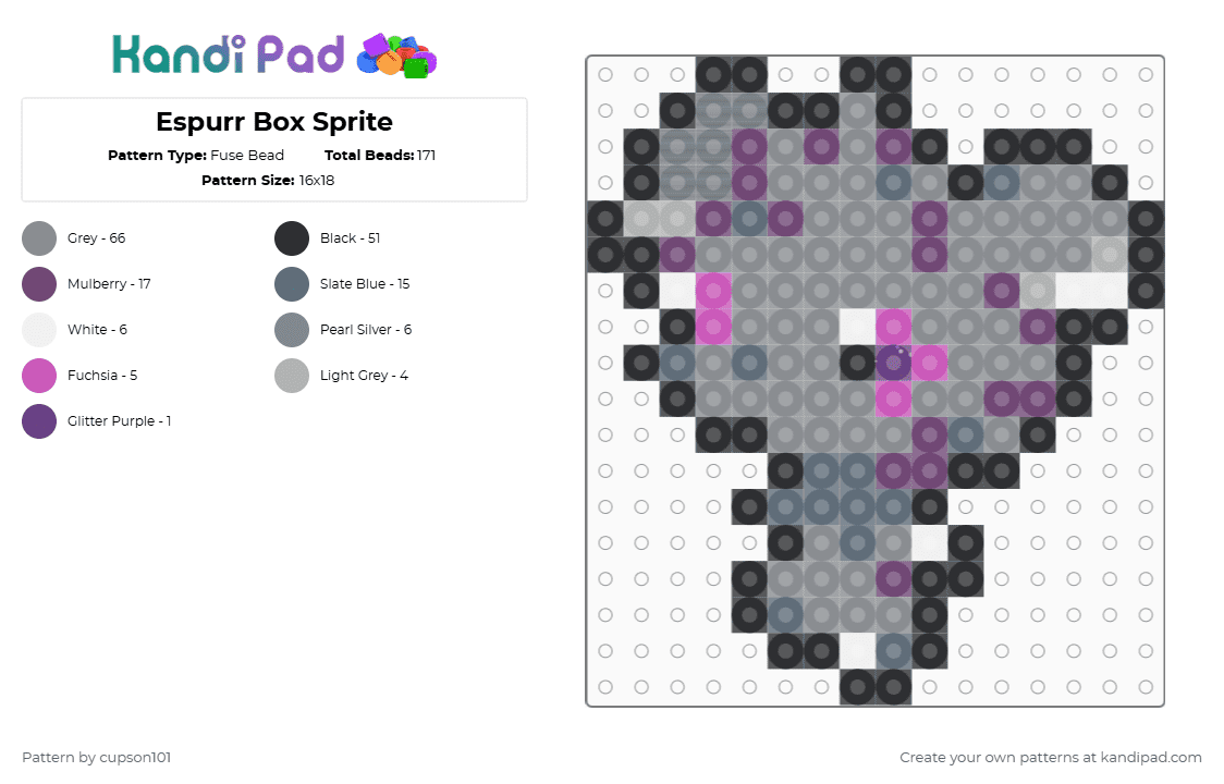 Espurr Box Sprite - Fuse Bead Pattern by cupson101 on Kandi Pad - gray