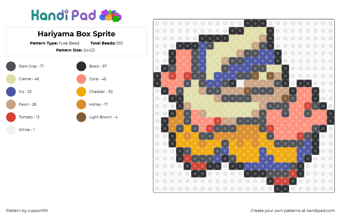 Hariyama Box Sprite - Fuse Bead Pattern by cupson101 on Kandi Pad - gray,orange,yellow