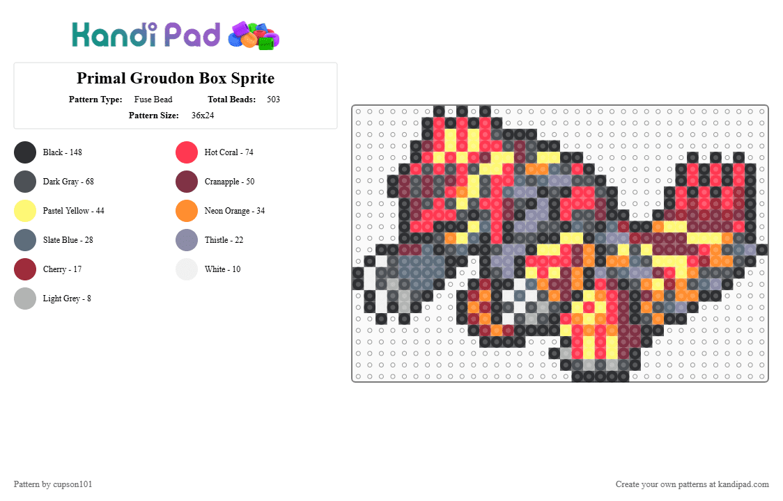 Primal Groudon Box Sprite - Fuse Bead Pattern by cupson101 on Kandi Pad - gray,red