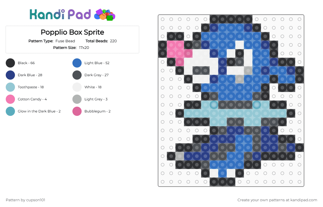 Popplio Box Sprite - Fuse Bead Pattern by cupson101 on Kandi Pad - blue, gray