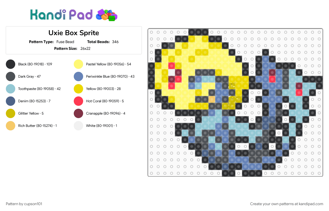 Uxie Box Sprite - Fuse Bead Pattern by cupson101 on Kandi Pad - blue, gray, light blue, yellow