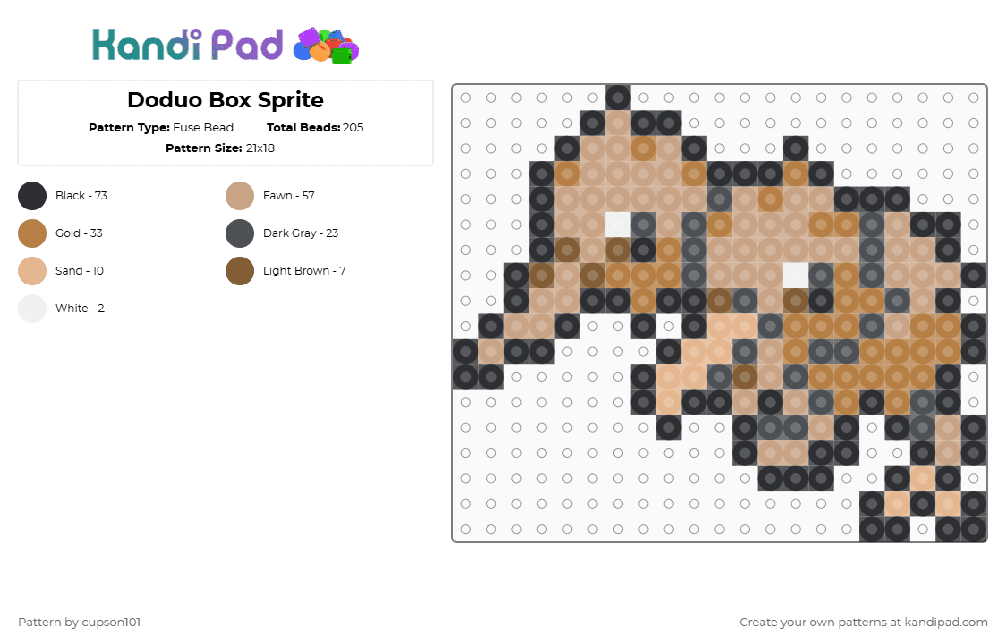 Doduo Box Sprite - Fuse Bead Pattern by cupson101 on Kandi Pad - beige