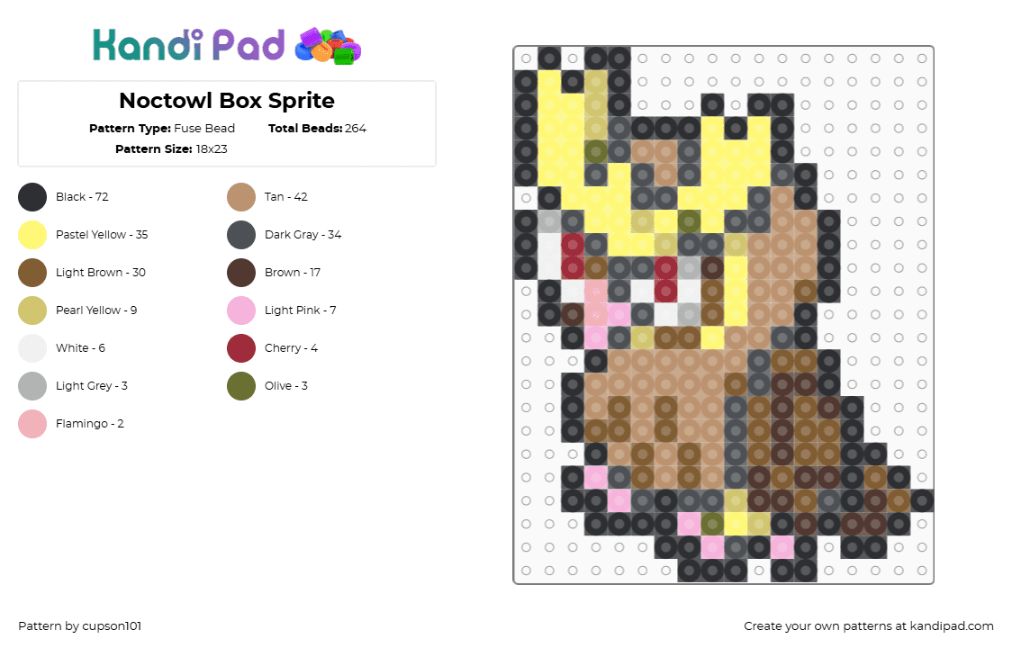 Noctowl Box Sprite - Fuse Bead Pattern by cupson101 on Kandi Pad - gray,beige,tan,yellow