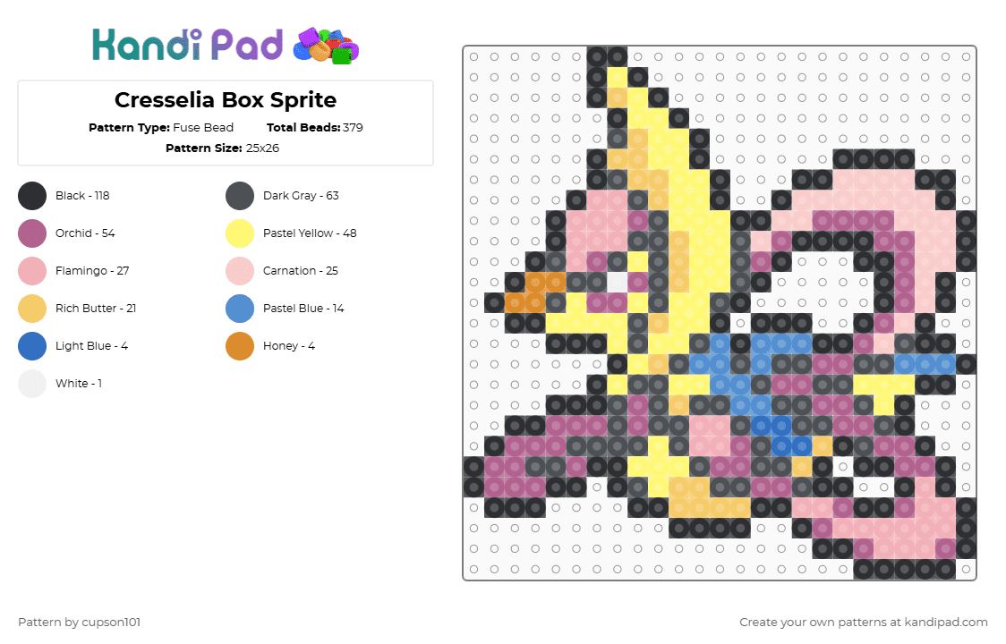 Cresselia Box Sprite - Fuse Bead Pattern by cupson101 on Kandi Pad - gray,beige,yellow,pink