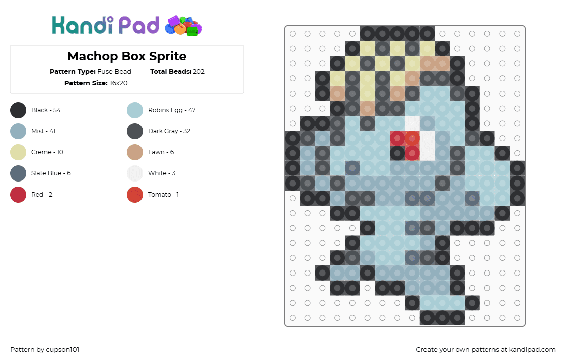 Machop Box Sprite - Fuse Bead Pattern by cupson101 on Kandi Pad - machop,pokemon,character,gaming,light blue