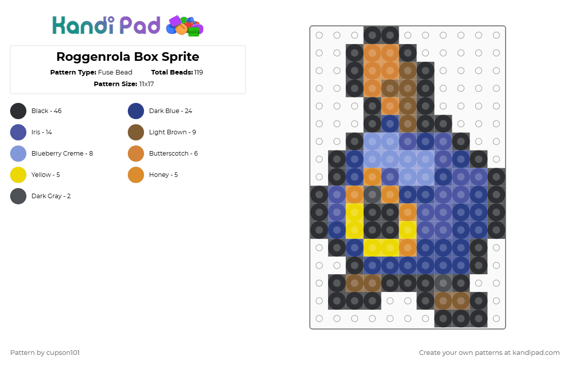 Roggenrola Box Sprite - Fuse Bead Pattern by cupson101 on Kandi Pad - blue,purple,orange