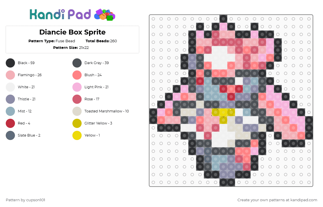 Diancie Box Sprite - Fuse Bead Pattern by cupson101 on Kandi Pad - gray,red,beige