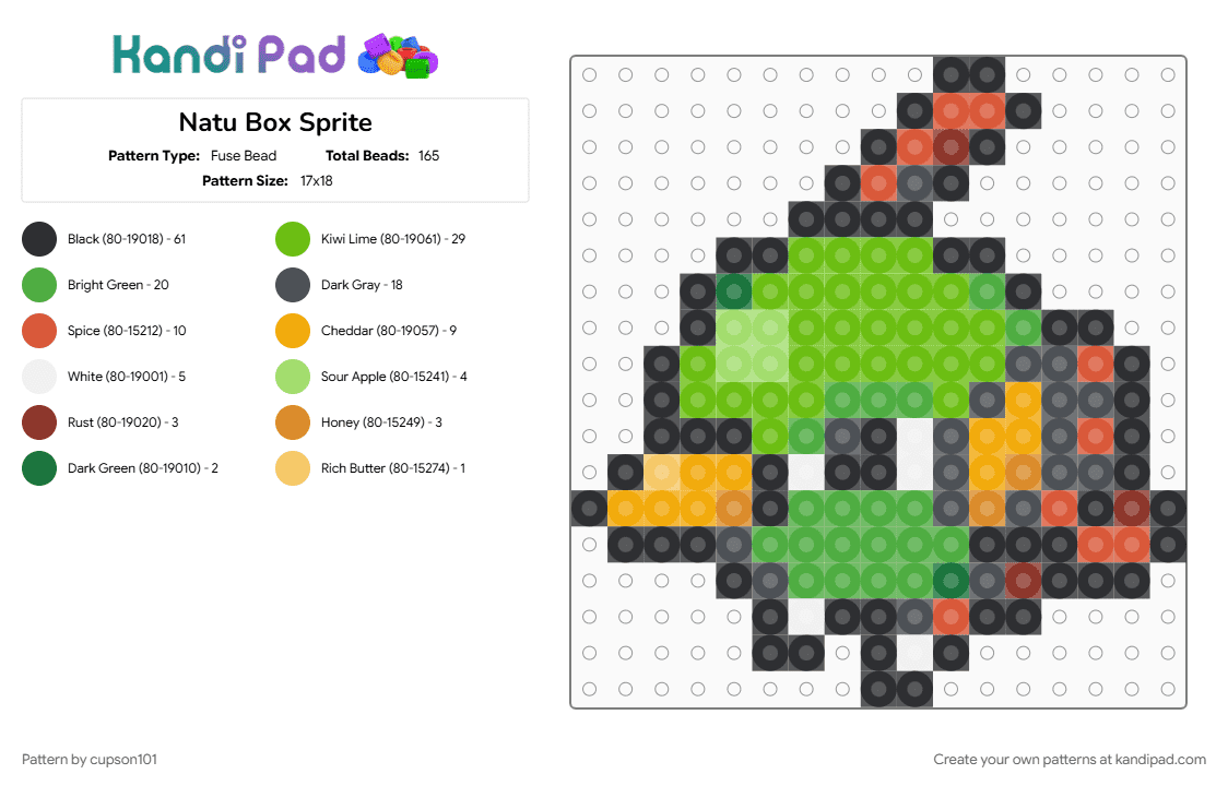 Natu Box Sprite - Fuse Bead Pattern by cupson101 on Kandi Pad - green