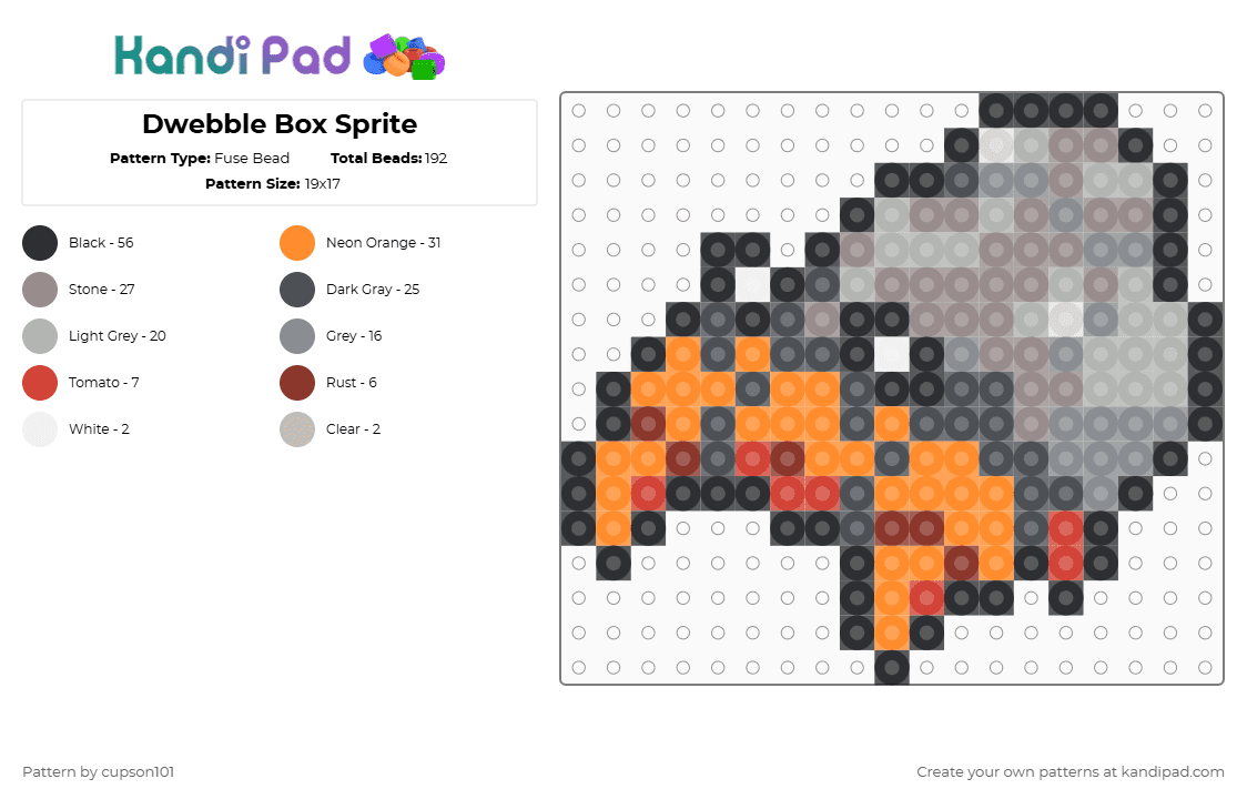 Dwebble Box Sprite Fuse Bead Pattern - Kandi Pad | Kandi Patterns, Fuse ...