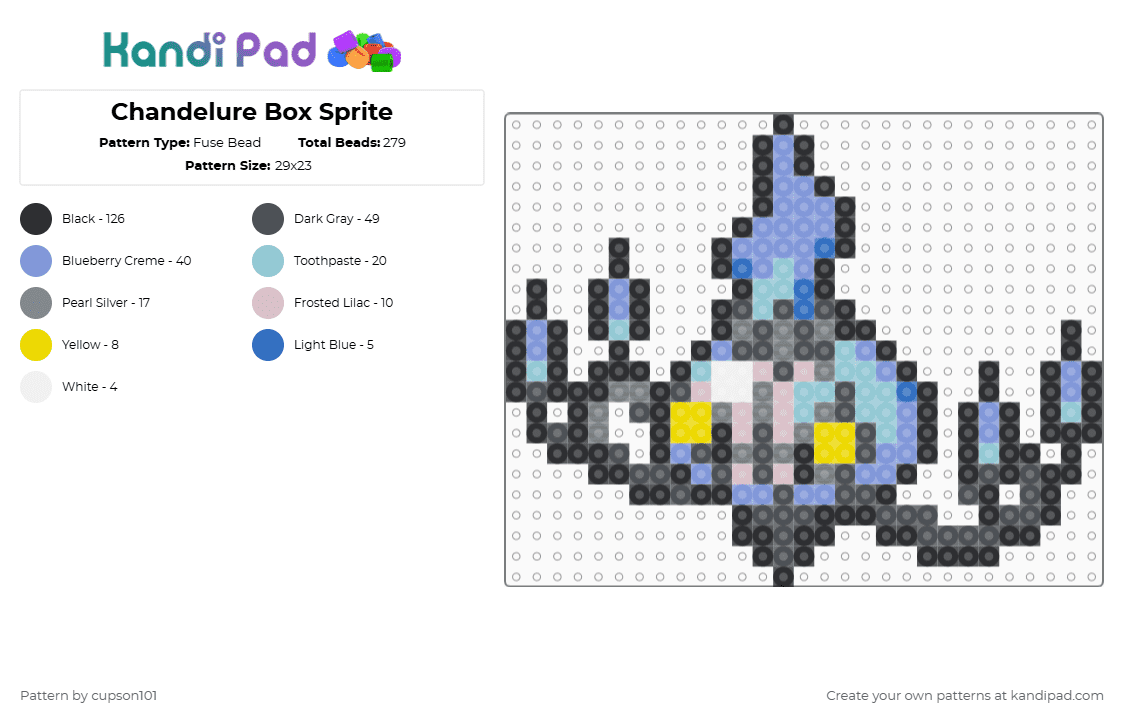 Chandelure Box Sprite - Fuse Bead Pattern by cupson101 on Kandi Pad - black,gray,light blue