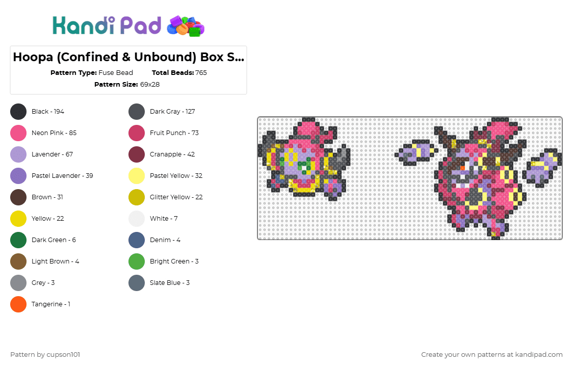 Hoopa (Confined & Unbound) Box Sprites - Fuse Bead Pattern by cupson101 on Kandi Pad - gray,yellow,pink,brown
