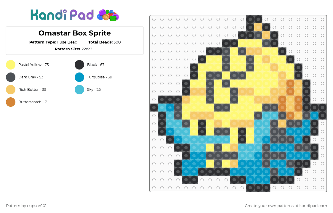 Omastar Box Sprite - Fuse Bead Pattern by cupson101 on Kandi Pad - yellow,light blue
