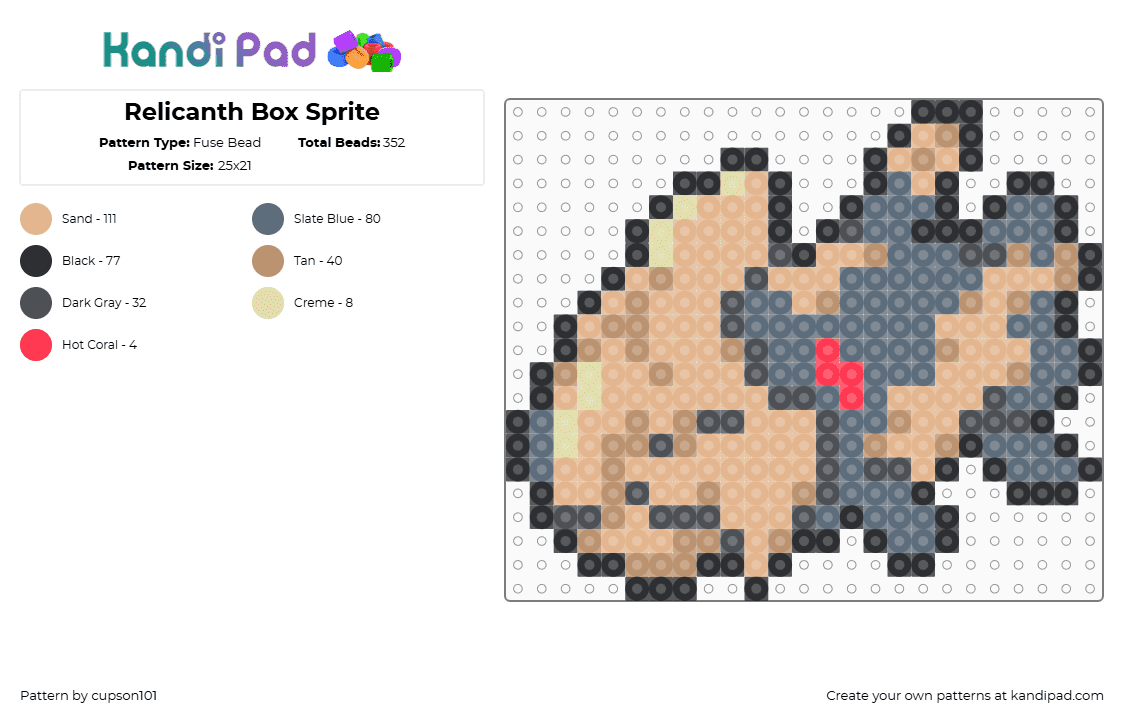 Relicanth Box Sprite - Fuse Bead Pattern by cupson101 on Kandi Pad - gray,beige