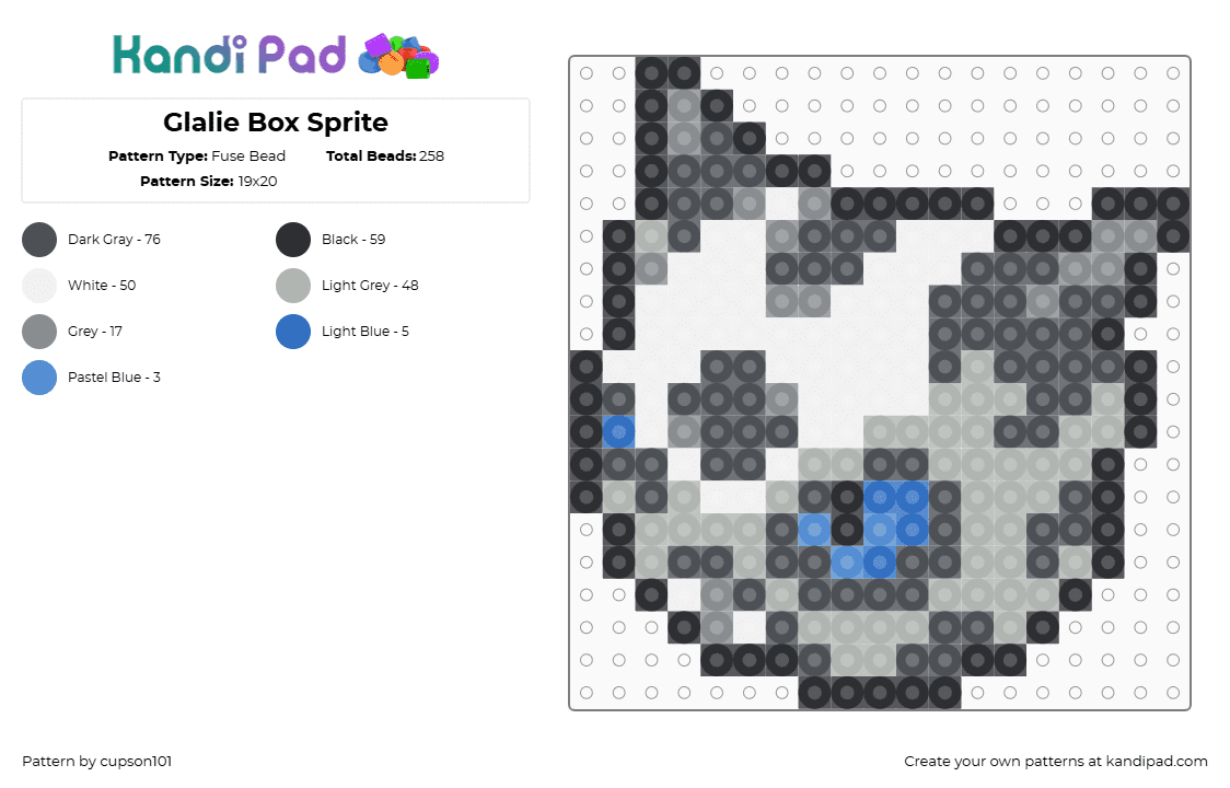 Glalie Box Sprite - Fuse Bead Pattern by cupson101 on Kandi Pad - gray,beige