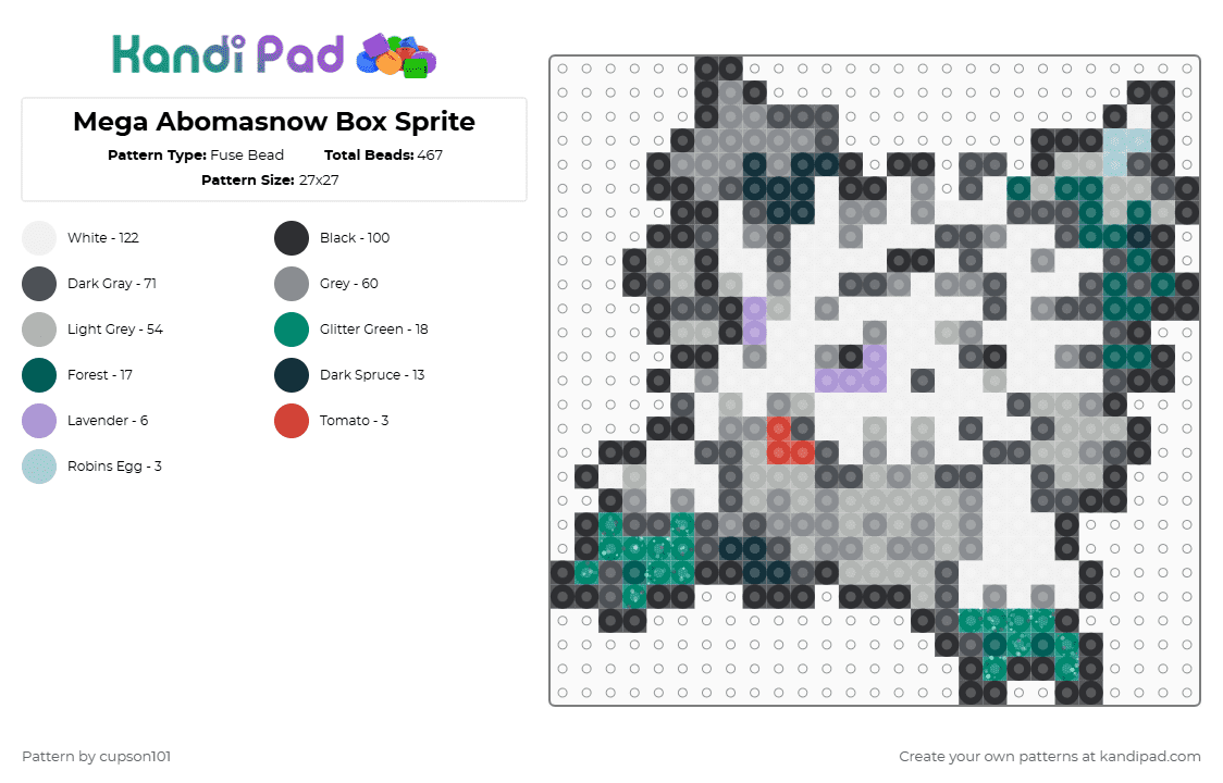 Mega Abomasnow Box Sprite - Fuse Bead Pattern by cupson101 on Kandi Pad - beige, gray