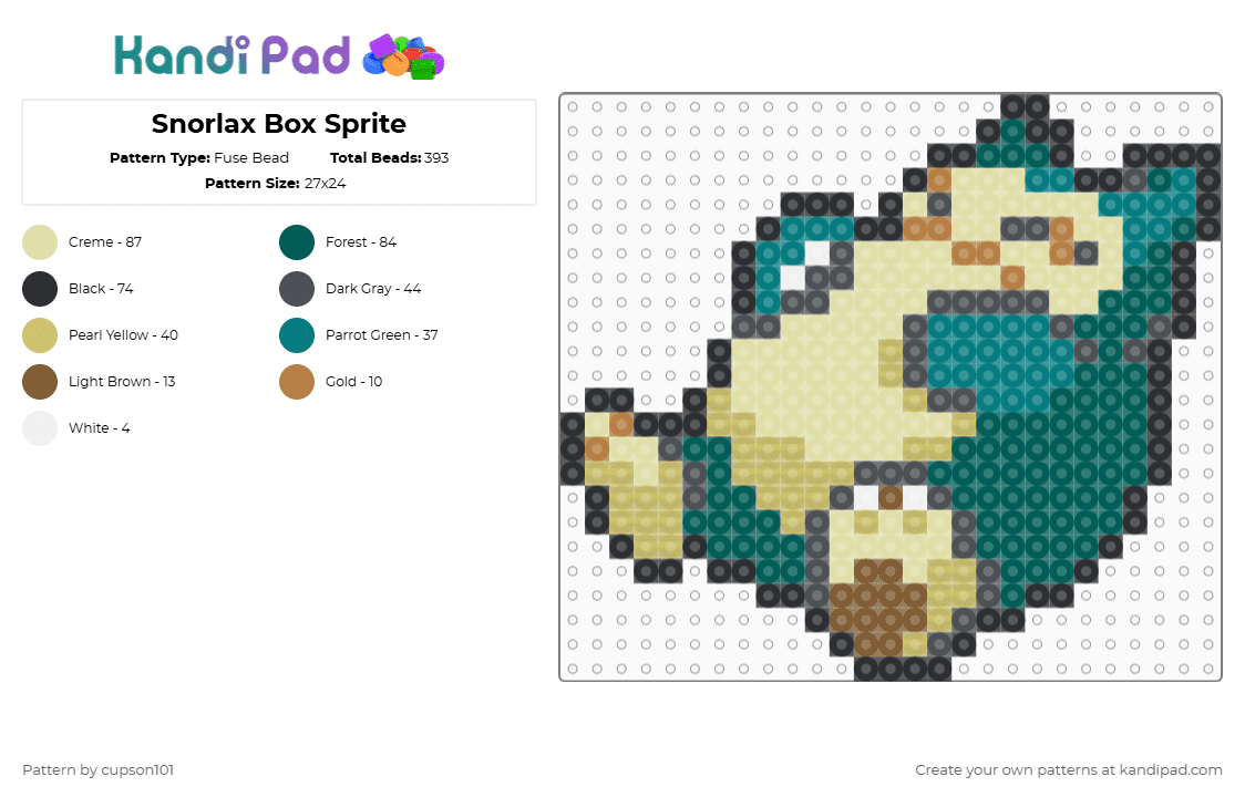 Snorlax Box Sprite - Fuse Bead Pattern by cupson101 on Kandi Pad - snorlax,pokemon,gray,yellow