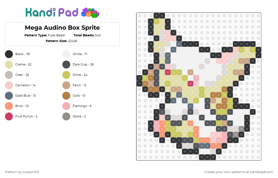 Mega Audino Box Sprite - Fuse Bead Pattern by cupson101 on Kandi Pad - gray,yellow,beige