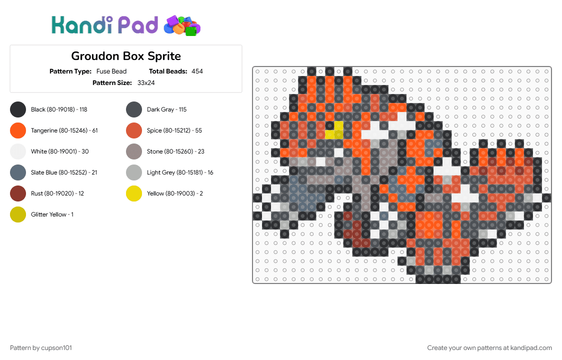Groudon Box Sprite - Fuse Bead Pattern by cupson101 on Kandi Pad - gray, orange, red