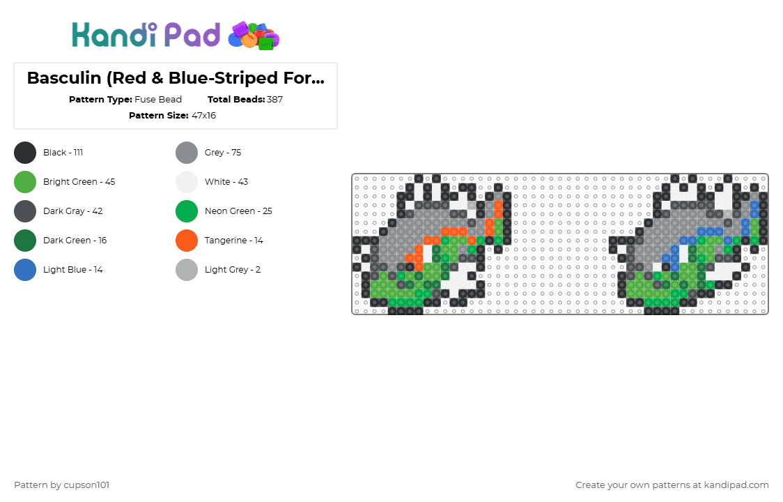 Basculin (Red & Blue-Striped Form) Box Sprite - Fuse Bead Pattern by cupson101 on Kandi Pad - gray,green