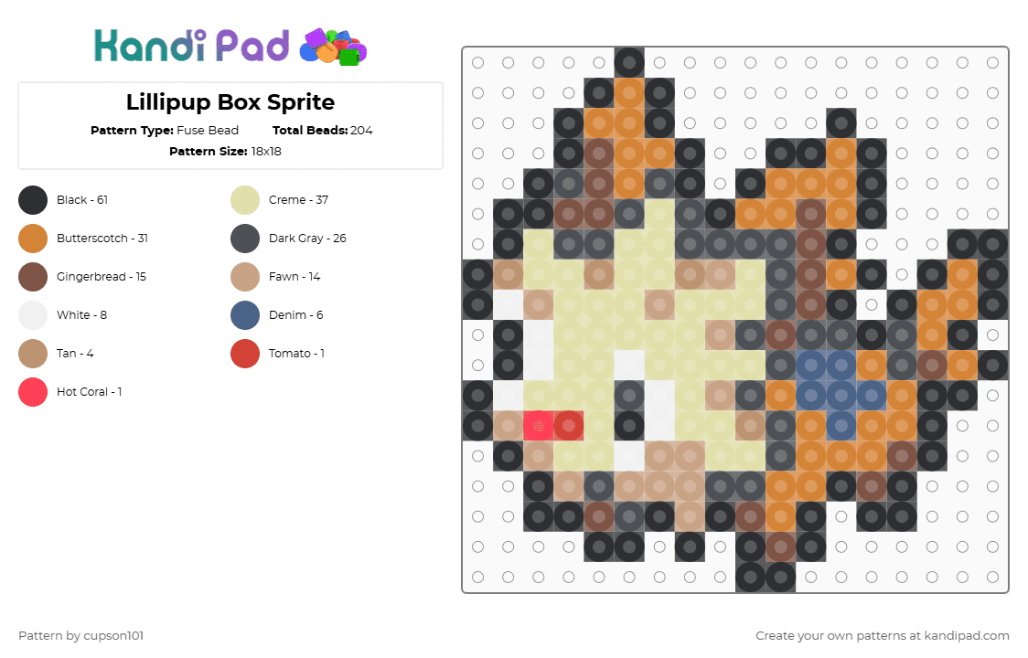 Lillipup Box Sprite - Fuse Bead Pattern by cupson101 on Kandi Pad - gray,yellow,orange,beige