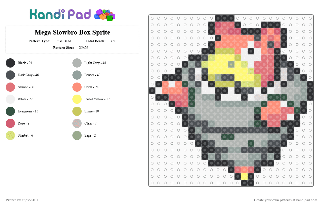 Mega Slowbro Box Sprite - Fuse Bead Pattern by cupson101 on Kandi Pad - gray,beige