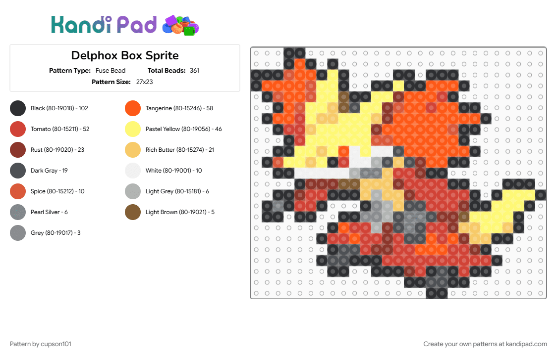 Delphox Box Sprite - Fuse Bead Pattern by cupson101 on Kandi Pad - orange, red, yellow