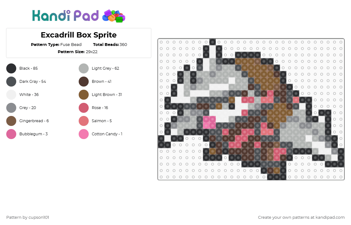 Excadrill Box Sprite - Fuse Bead Pattern by cupson101 on Kandi Pad - gray,beige,brown,tan