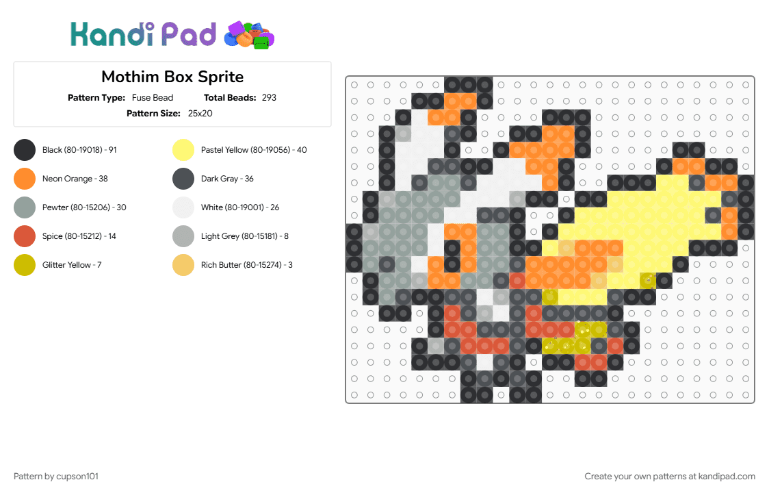 Mothim Box Sprite - Fuse Bead Pattern by cupson101 on Kandi Pad - gray, orange, yellow