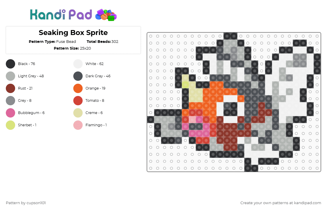 Seaking Box Sprite - Fuse Bead Pattern by cupson101 on Kandi Pad - seaking,pokemon,gray,beige,red