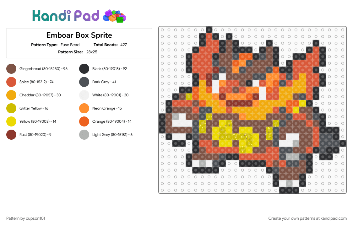 Emboar Box Sprite - Fuse Bead Pattern by cupson101 on Kandi Pad - orange, red, tan