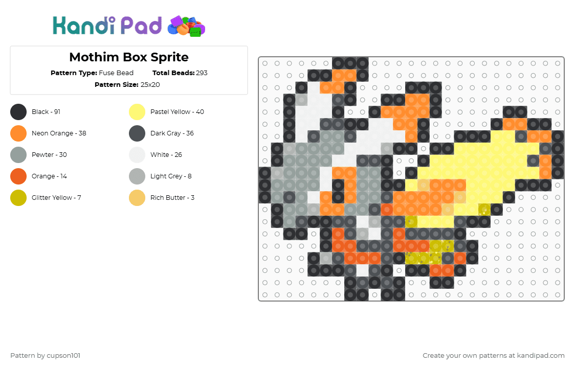 Mothim Box Sprite - Fuse Bead Pattern by cupson101 on Kandi Pad - gray,orange,yellow