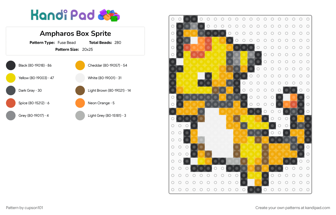 Ampharos Box Sprite - Fuse Bead Pattern by cupson101 on Kandi Pad - gray, orange, yellow