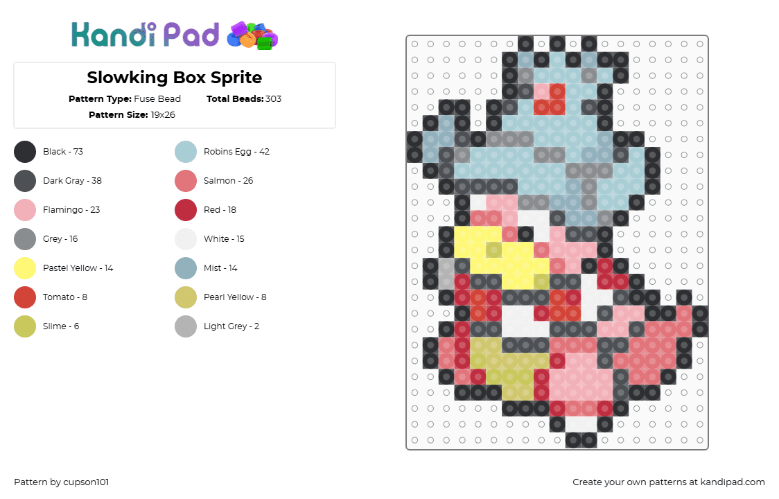Slowking Box Sprite - Fuse Bead Pattern by cupson101 on Kandi Pad - gray,red,light blue