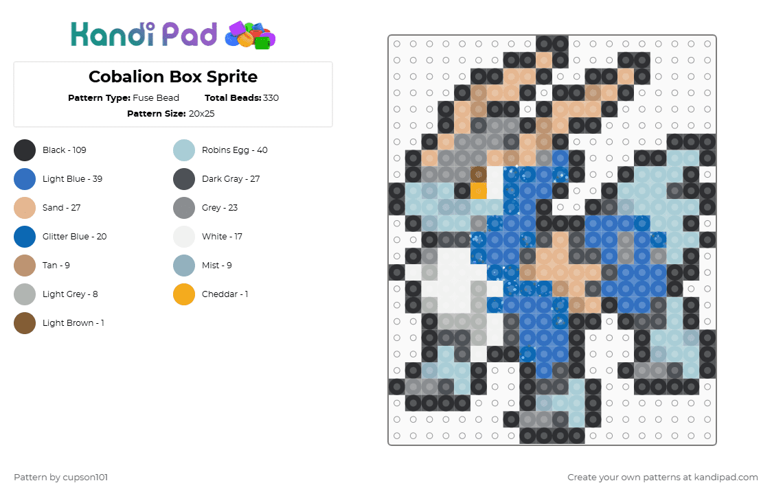 Cobalion Box Sprite - Fuse Bead Pattern by cupson101 on Kandi Pad - gray,light blue,beige,blue