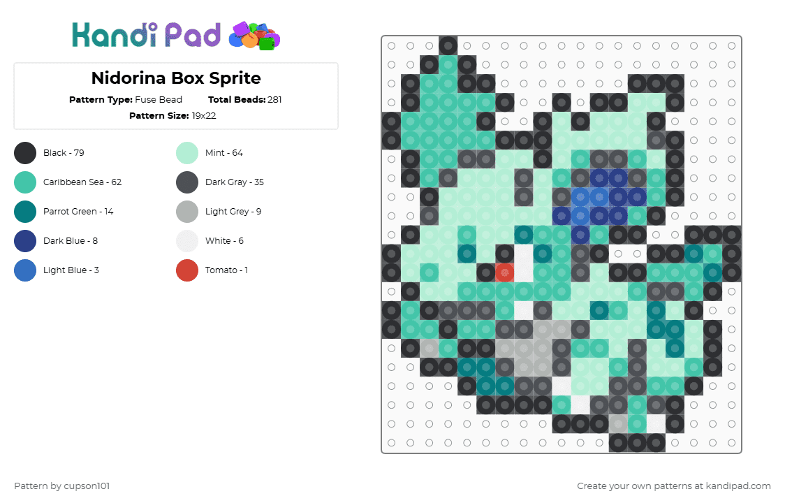 Nidorina Box Sprite - Fuse Bead Pattern by cupson101 on Kandi Pad - gray,light blue,teal