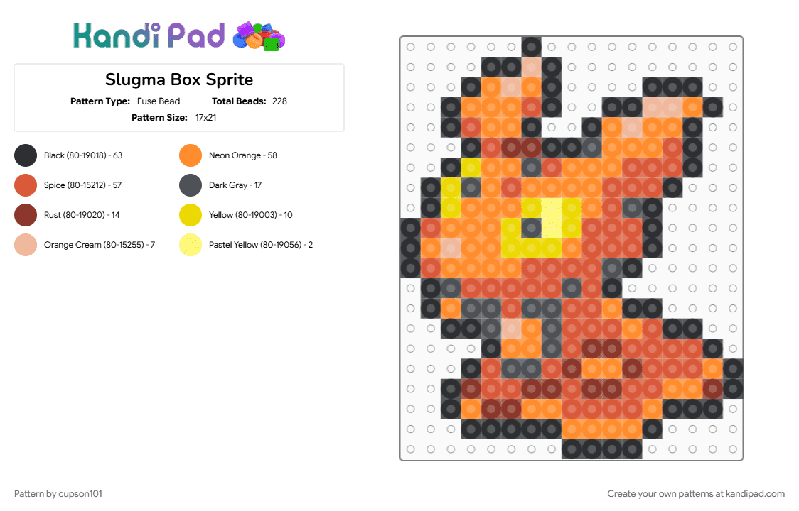 Slugma Box Sprite - Fuse Bead Pattern by cupson101 on Kandi Pad - orange, red