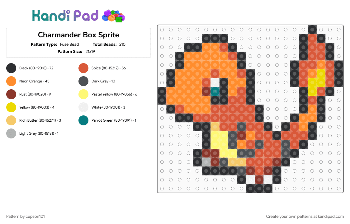 Charmander Box Sprite - Fuse Bead Pattern by cupson101 on Kandi Pad - orange, red