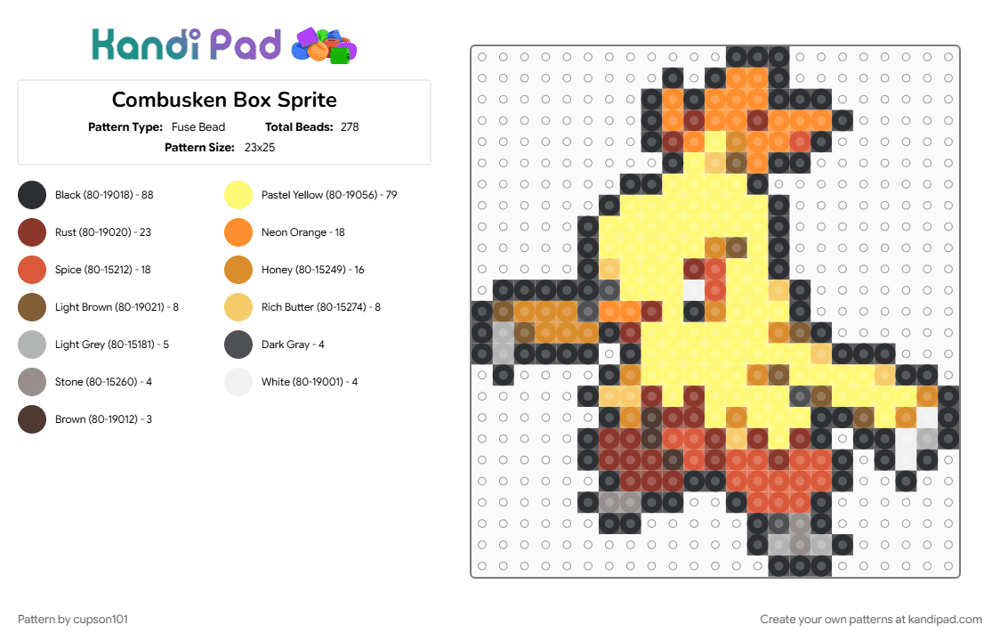 Combusken Box Sprite - Fuse Bead Pattern by cupson101 on Kandi Pad - orange, red, yellow