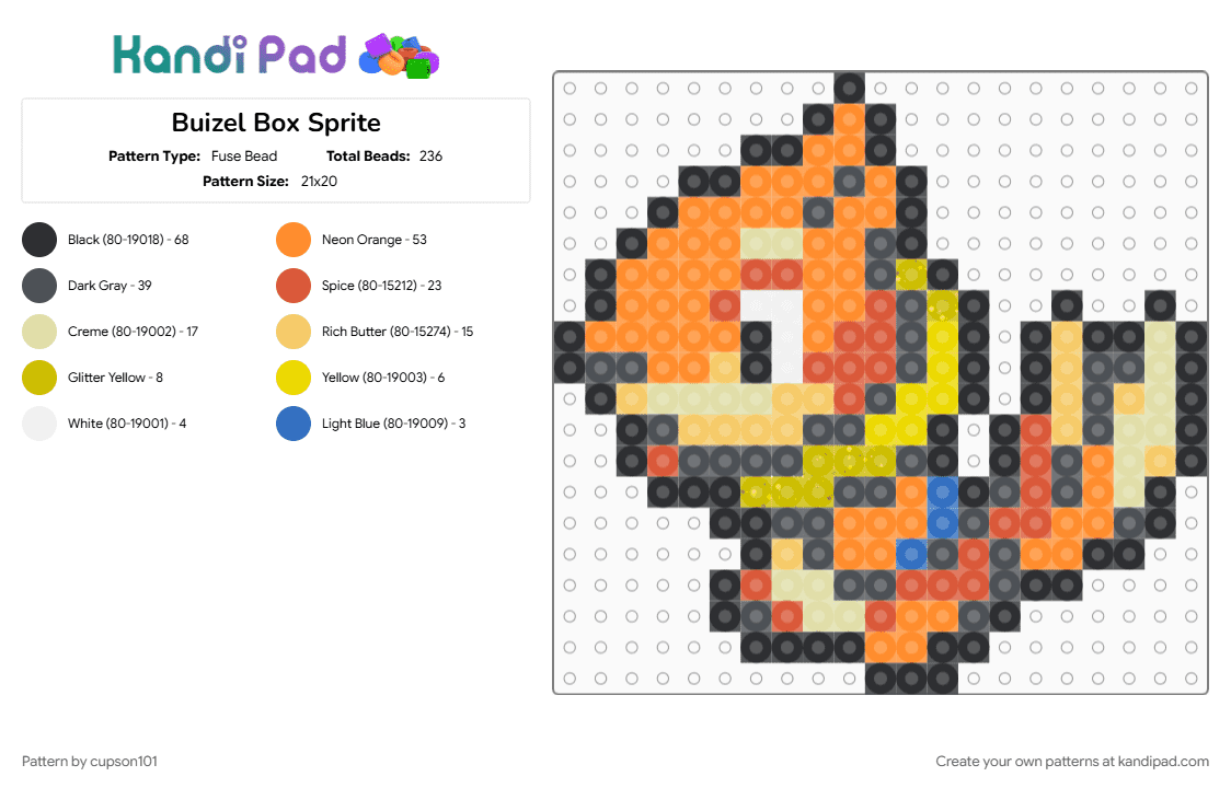 Buizel Box Sprite - Fuse Bead Pattern by cupson101 on Kandi Pad - gray, orange, yellow