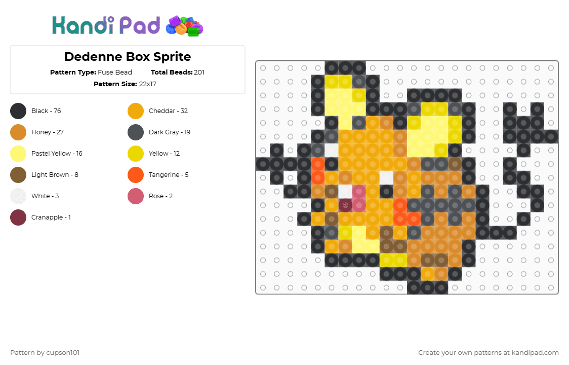Dedenne Box Sprite - Fuse Bead Pattern by cupson101 on Kandi Pad - gray,yellow,orange