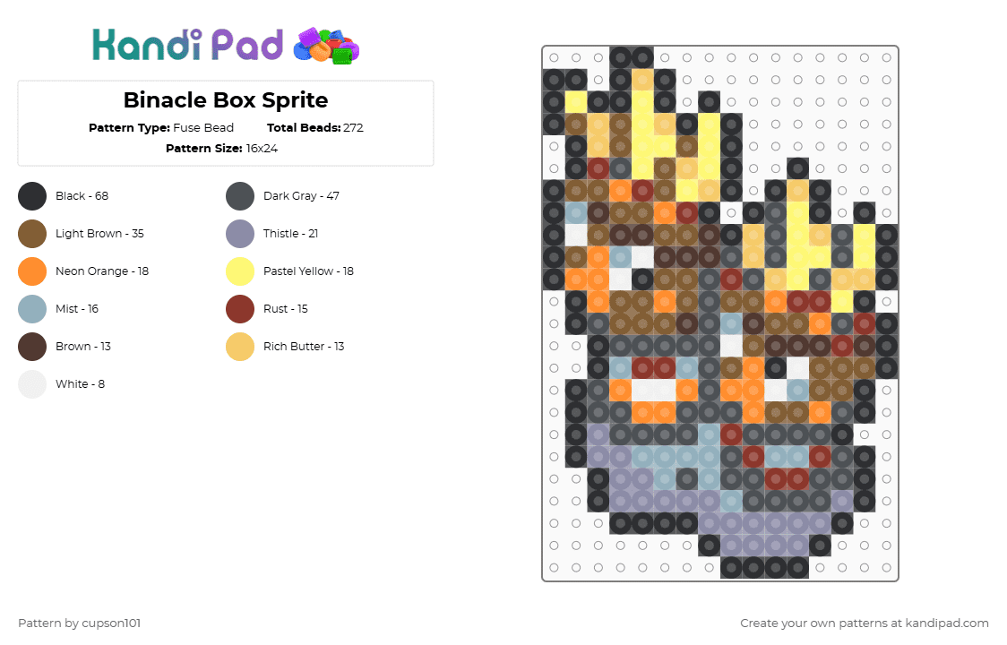 Binacle Box Sprite - Fuse Bead Pattern by cupson101 on Kandi Pad - gray,tan,yellow