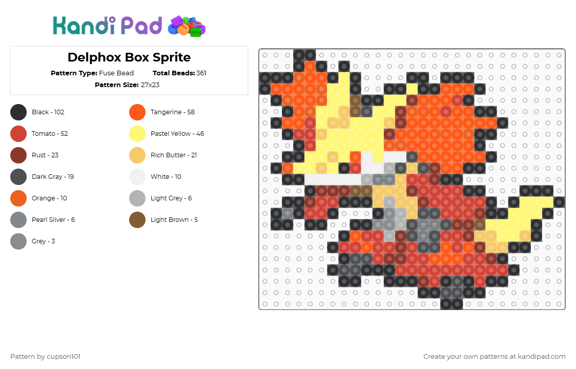 Delphox Box Sprite - Fuse Bead Pattern by cupson101 on Kandi Pad - red,orange,yellow