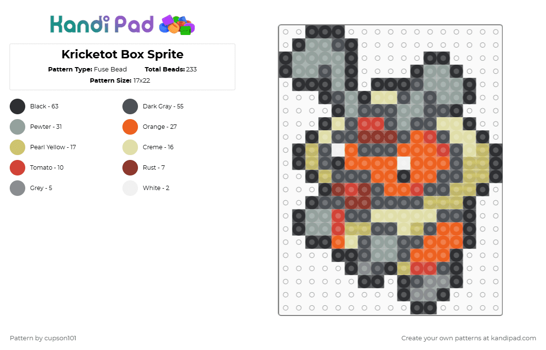 Kricketot Box Sprite - Fuse Bead Pattern by cupson101 on Kandi Pad - gray